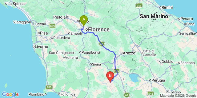 Map: Florence Airport (FLR) to Pienza