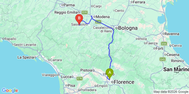 Map: Florence Airport (FLR) to Pontedera