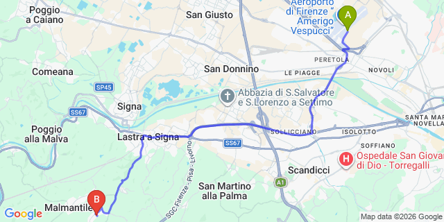 Map: Florence Airport (FLR) to Quattro Strade (Florence)