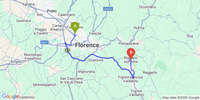 Map: Florence Airport (FLR) to Rignano sull’Arno