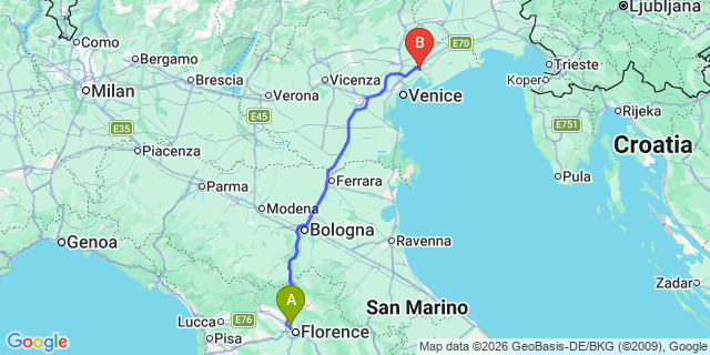 Map: Florence Airport (FLR) to Rome city (all areas)