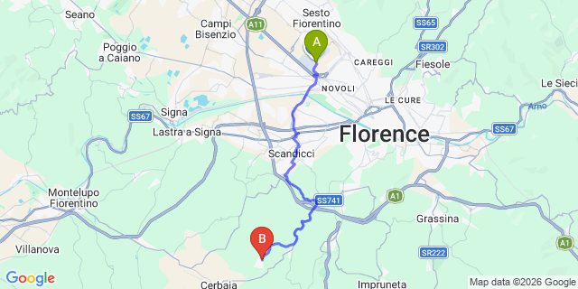 Map: Florence Airport (FLR) to Romola