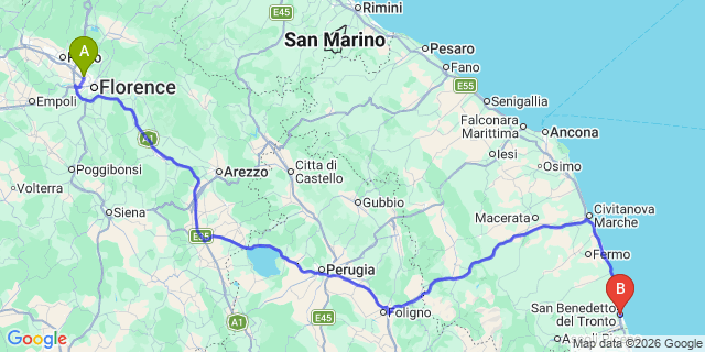 Map: Florence Airport (FLR) to San Benedetto