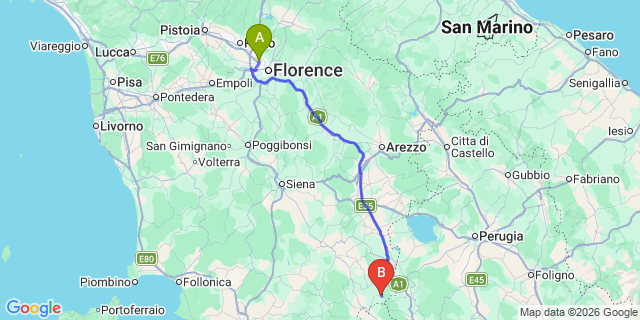 Map: Florence Airport (FLR) to San Casciano dei Bagni