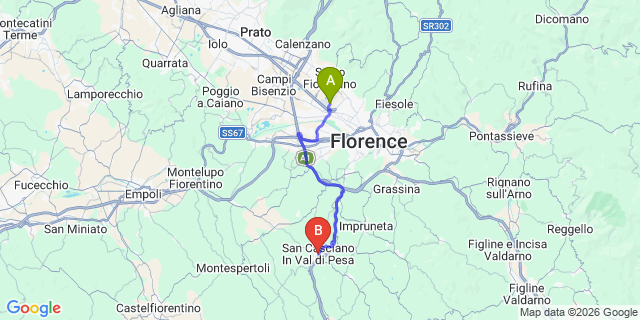 Map: Florence Airport (FLR) to San Casciano in Val di Pesa