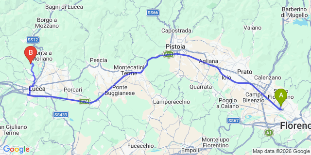 Map: Florence Airport (FLR) to San Concordio di Moriano