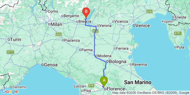 Map: Florence Airport (FLR) to San Felice del Benaco
