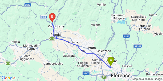 Map: Florence Airport (FLR) to San Felice di Pistoia