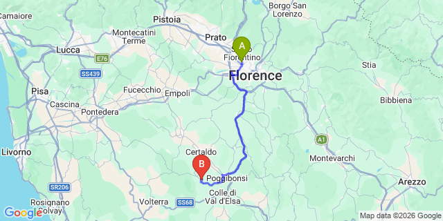 Map: Florence Airport (FLR) to San Gimignano