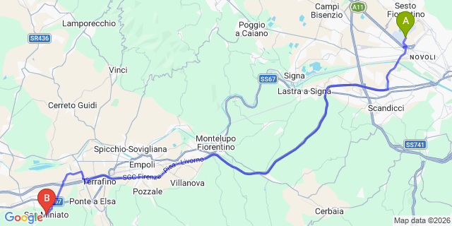 Map: Florence Airport (FLR) to San Miniato