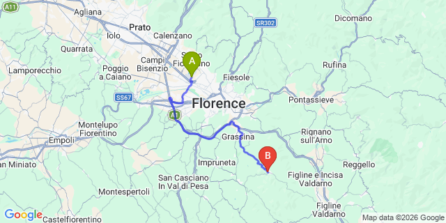 Map: Florence Airport (FLR) to San Polo In Chianti