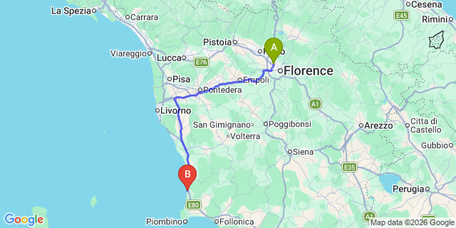 Map: Florence Airport (FLR) to San Vincenzo