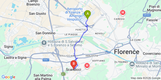 Map: Florence Airport (FLR) to Scandicci