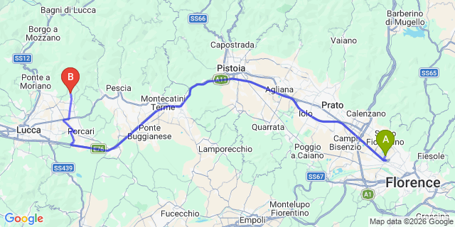 Map: Florence Airport (FLR) to Segromigno in Monte
