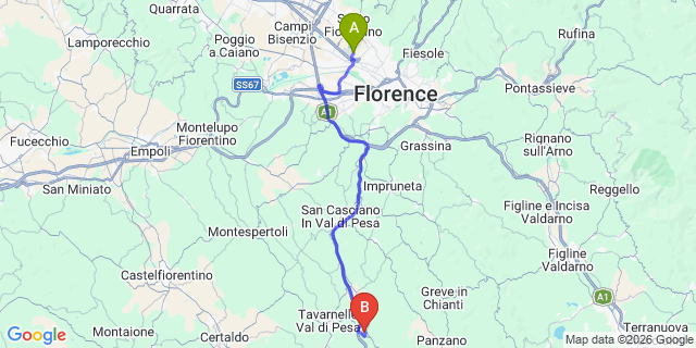 Map: Florence Airport (FLR) to Tavarnelle