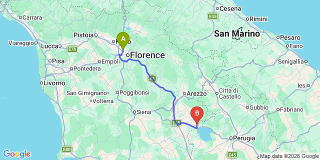 Map: Florence Airport (FLR) to Terontola