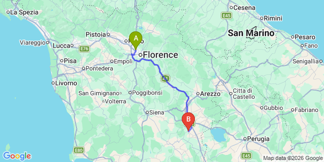 Map: Florence Airport (FLR) to Torrita di Siena