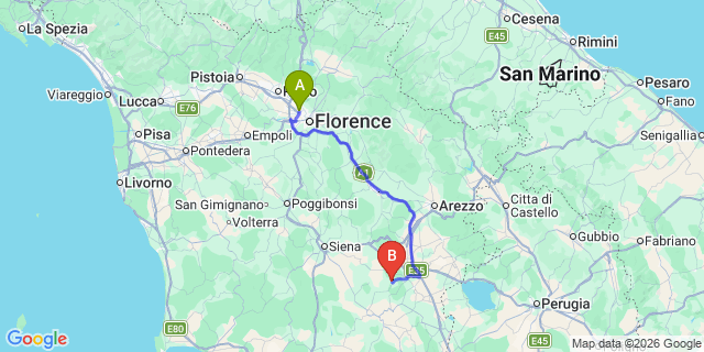 Map: Florence Airport (FLR) to Trequanda