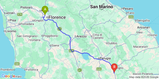 Map: Florence Airport (FLR) to Trevi