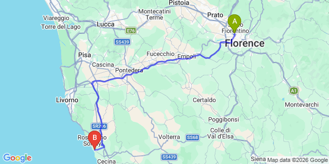 Map: Florence Airport (FLR) to Vada