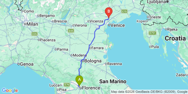 Map: Florence Airport (FLR) to Venice Cruise Port