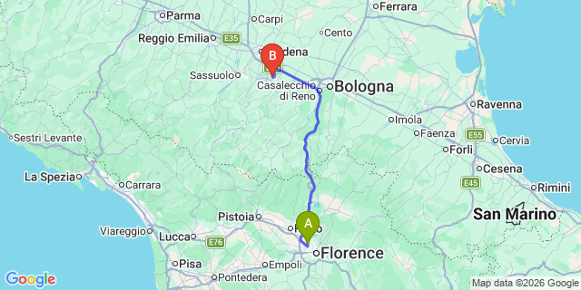 Map: Florence Airport (FLR) to Verona