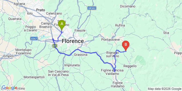 Map: Florence Airport (FLR) to Villa Pitiana Donnini