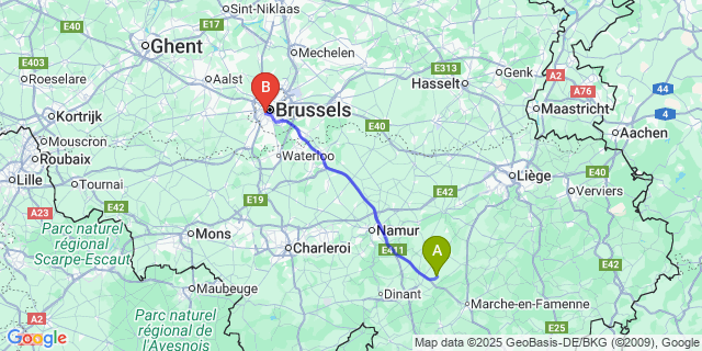 Map: Brussels Midi Train Station to Mohiville