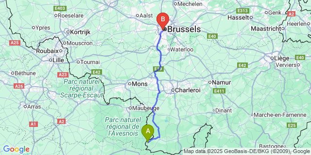 Map: Brussels Midi Train Station to Momignies