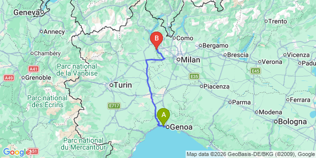 Map: Genoa Airport (GOA) to Arenzano 