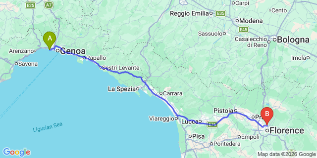 Map: Genoa Airport (GOA) to Florence city (all areas)