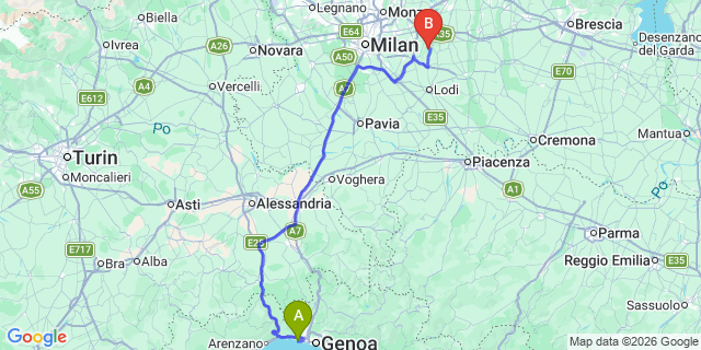 Map: Genoa Airport (GOA) to Moneglia