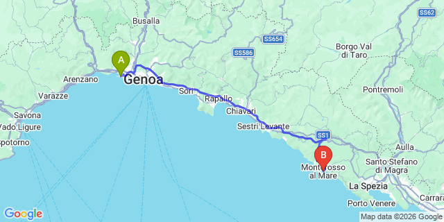 Map: Genoa Airport (GOA) to Monterosso 