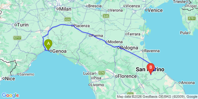 Map: Genoa Airport (GOA) to Rome city (all areas)