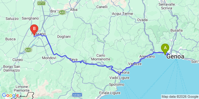 Map: Genoa Airport (GOA) to Turin