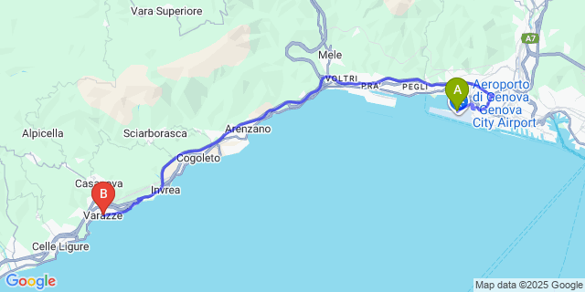 Map: Genoa Airport (GOA) to Varazze