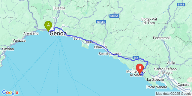 Map: Genoa Airport (GOA) to Vernazza