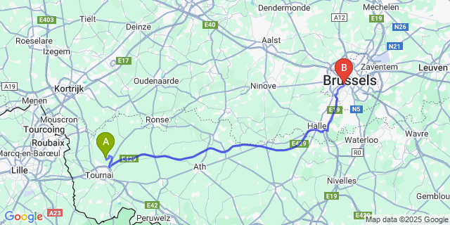 Map: Brussels Midi Train Station to Mont-Saint-Aubert