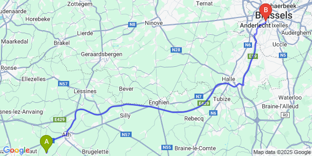Map: Brussels Midi Train Station to Moulbaix