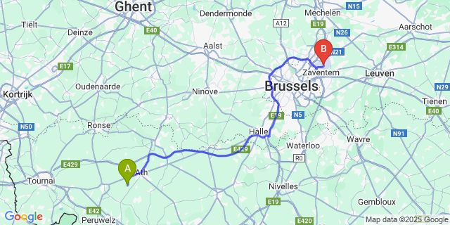 Map: Brussels Zaventem Airport (BRU) to Moulbaix