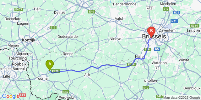 Map: Brussels Midi Train Station to Mourcourt