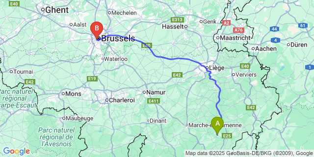Map: Brussels Midi Train Station to Nadrin