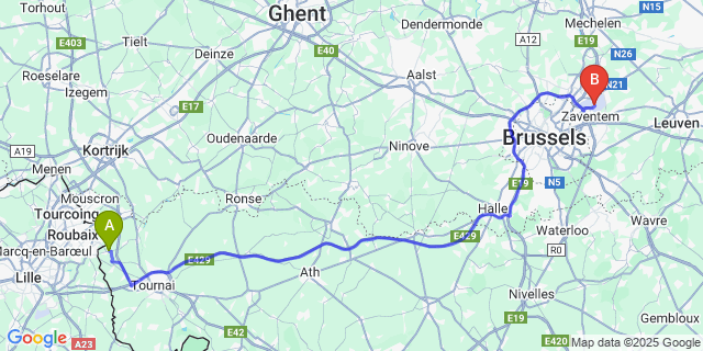 Map: Brussels Zaventem Airport (BRU) to Néchin