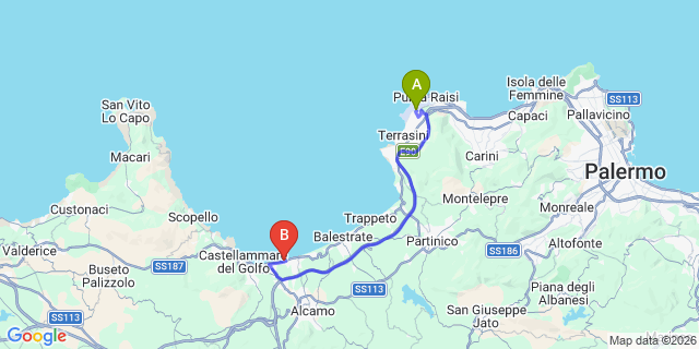 Map: Palermo Airport (PMO) to Alcamo Marina