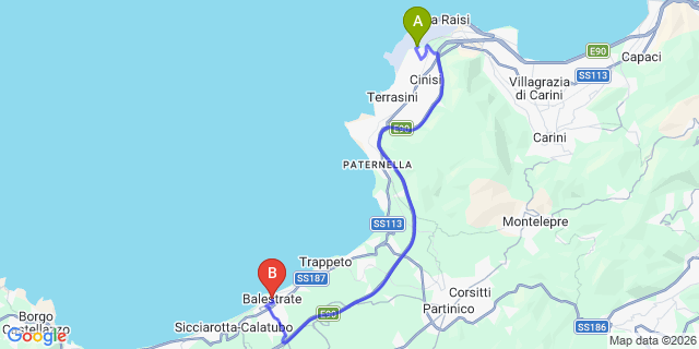 Map: Palermo Airport (PMO) to Balestrate