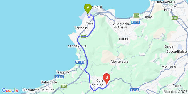 Map: Palermo Airport (PMO) to Borgetto