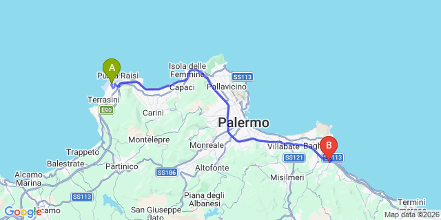Map: Palermo Airport (PMO) to Casteldaccia