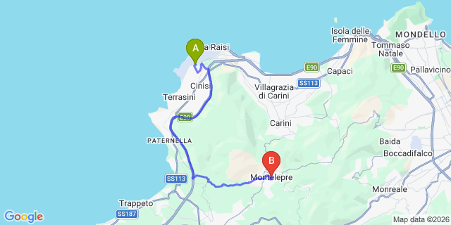 Map: Palermo Airport (PMO) to Montelepre