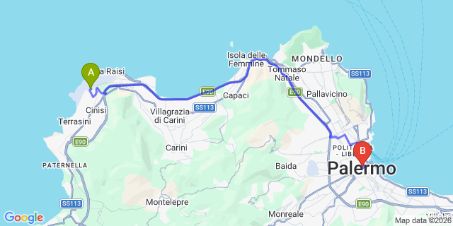 Map: Palermo Airport (PMO) to Palermo city (all areas)