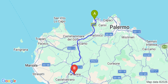 Map: Palermo Airport (PMO) to Partanna